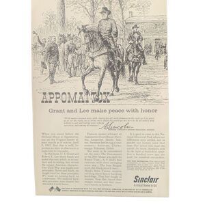 Vintage 1960 Sinclair Oil Appomattox Grant Lee Make Peace Ad Advertisement